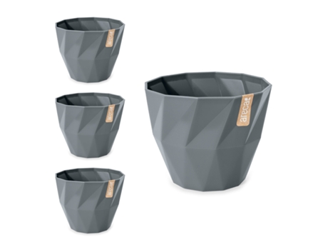 Set de 4 Macetas Redondas Decorativas 19 cm con Textura. Gris ARECA