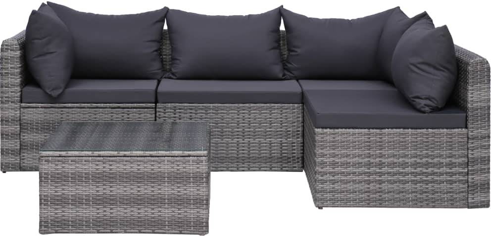 Vidaxl Set De comedor 5 piezas y cojines terraza muebles exteriores patio resistente la intemperie gris conjunto almohadones mimbre