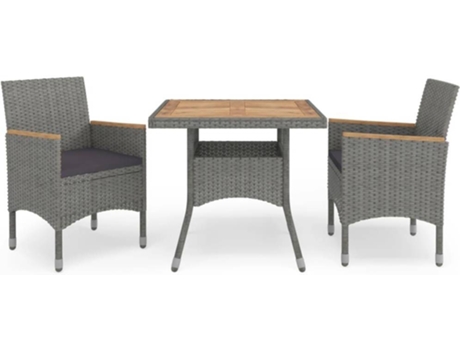 Conjunto De Comedor vidaxl 3058317 gris poli 80x80x75 cm 3 piezas muebles mobiliario exterior hogar cocina terraza silla mesa asiento suave respaldo cojines