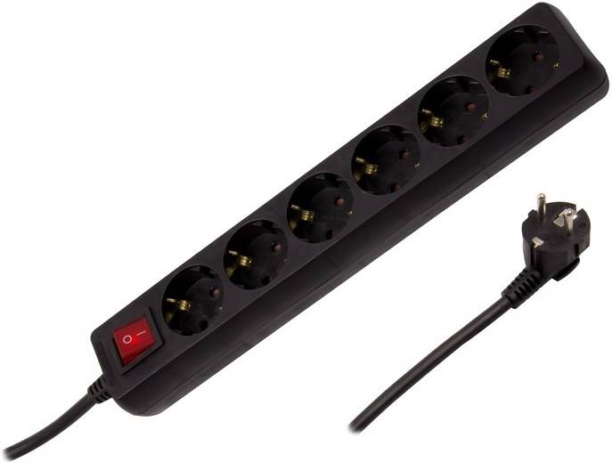 Ledkia Lighting Base múltiple 6 enchufes f schuko 1.5m negro 250v