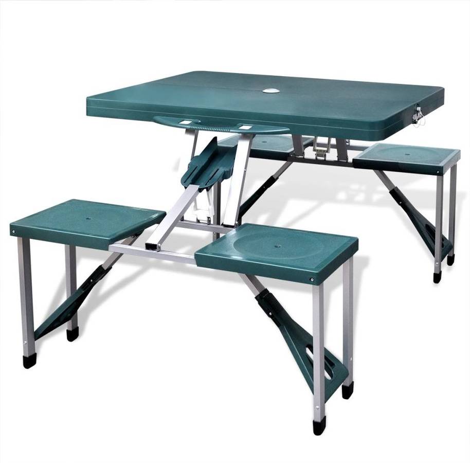 Mesa de Camping Plegable VIDAXL con 4 Sillas Verde Claro