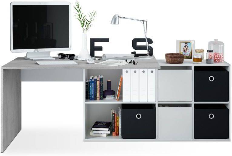 Escritorio HABITDESIGN Adapta XL  (Blanco Artik  - Gris Cemento - Melamina - 74 x 203 x 66 cm)