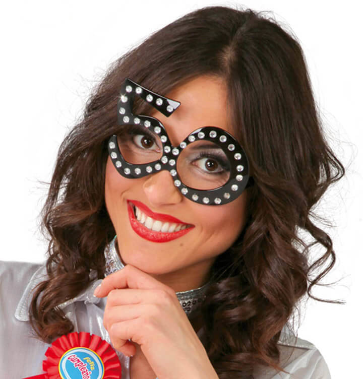 Gafas de Fiesta DISFRAZZES 50 años negras con brillantes (Talla Universal)