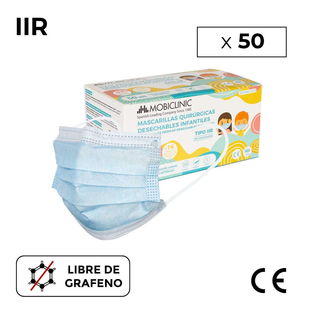 50 Mascarillas Infantiles Quirúrgicas MOBICLINIC Iir Sin Grafeno Caja 50 Unidades