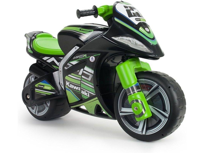 Injusa Moto Correpasillos winner kawasaki xl color negro y verde con licencia oficial de marca recomendado para niños +3 años ruedas anchas asa