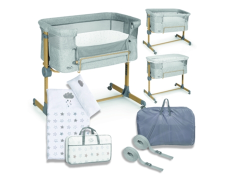 Mini Cuna Co-Sleeping Sleepy Estrellas Textiles Cuna Ajustable en Varias Alturas Reclinable Incluye Mosquitera de Serie MS