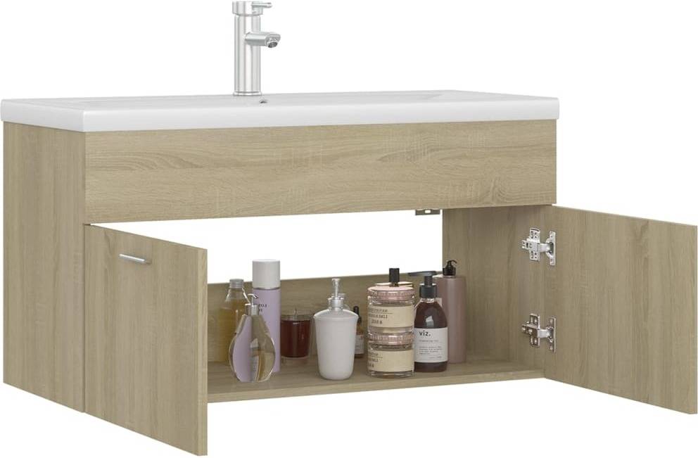 Armario + Lavabo Empotrado VIDAXL (Marrón - Madera Aglomerada - 90x38.5x46 cm)