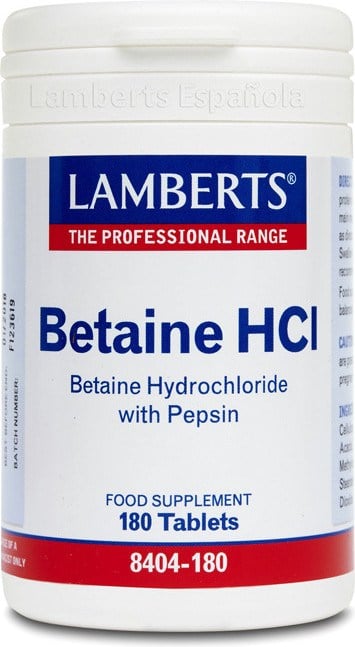 Complemento Alimentar LAMBERTS Betaina Hcl 324 Mg 180 Tabs (180 Comprimidos)