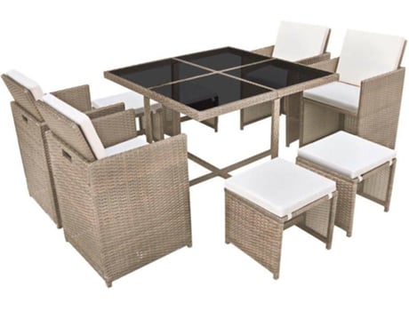 Set Comedor De vidaxl 9 piezas y cojines beige conjunto 42556 poli 109x109x74 cm muebles exterior sillas mesa porche