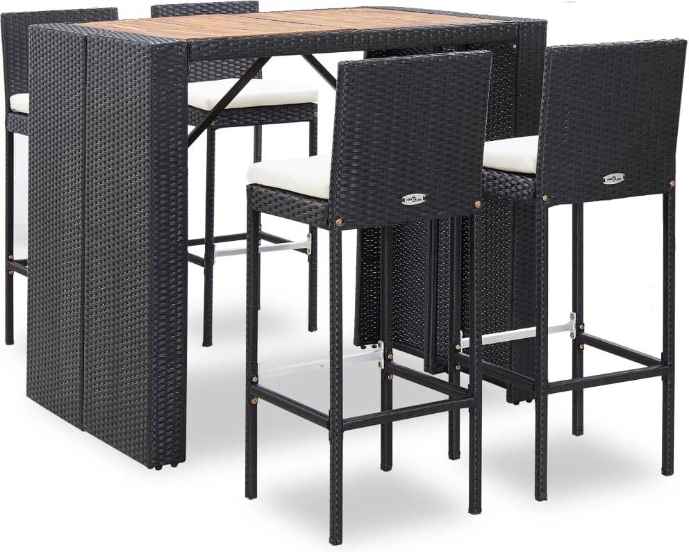 Conjunto de Bar VIDAXL 49564 (Negro - Poli Ratán - 120x80x110 cm - 5 Piezas)