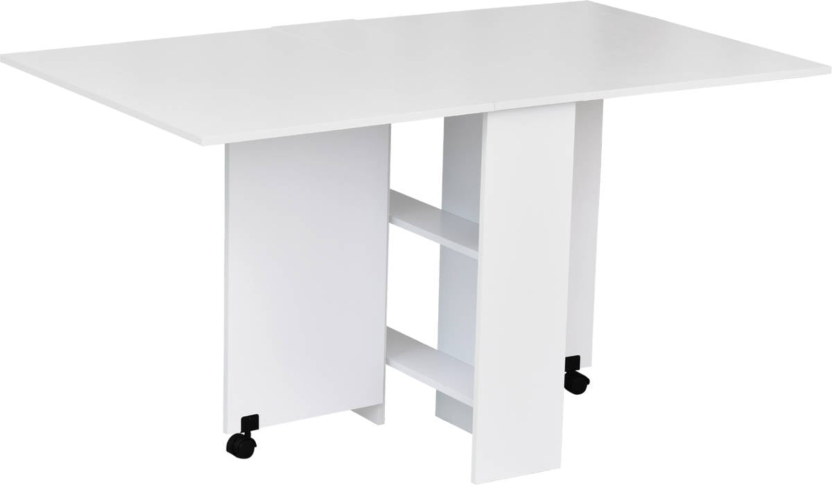 Mesa De Comedor plegable madera con ruedas 2 solapas y estantes 80x140x74 cm multifunciones homcom 020621 140x80x74cm