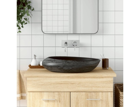 MAISON EXCLUSIVE Lavabo sobre encimera ovalado cerámica gris y negro 59x40x14 cm