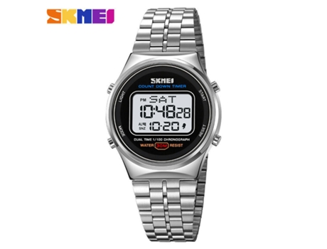 Reloj electrónico multifuncional para hombre, reloj LED de acero inoxidable para deportes al aire libre, máquina blanca con carcasa plateada LUUCOZK