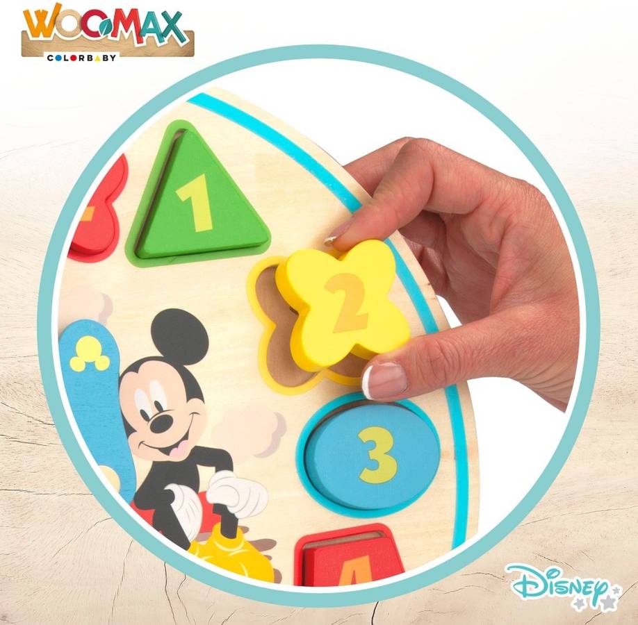 Juguete de Madera WOOMAX Reloj de para niños Disney (30x30x2 cm - 3 años)