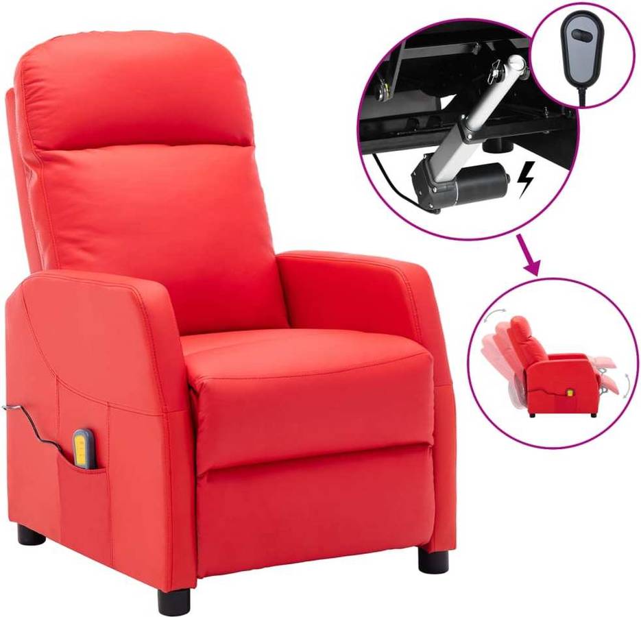 Sillón de Masaje VIDAXL Eléctrico Reclinable Piel Sintética Rojo Tinto