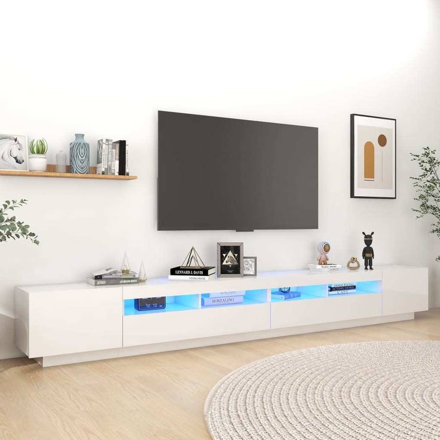 Mueble de TV VIDAXL con Luces LED (300x35x40 cm - Madera Aglomerada - Blanco)