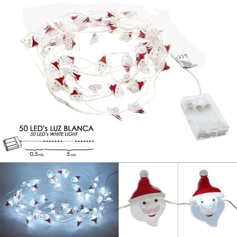 Luces navidad a pilas 50 leds papa noel