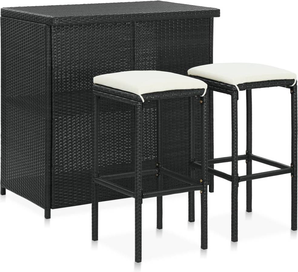 Conjunto de Bar VIDAXL 3 Piezas 313471 (Negro - Poli Ratán - 102 x 60 x 105 cm)