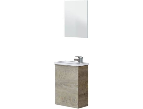 Mueble De Baño con espejo y lavabo modulo suspendido modelo compact acabado en roble alaska medidas 40 cm ancho 58 alto 22 fondo arkitmobel melamina 40x22x58