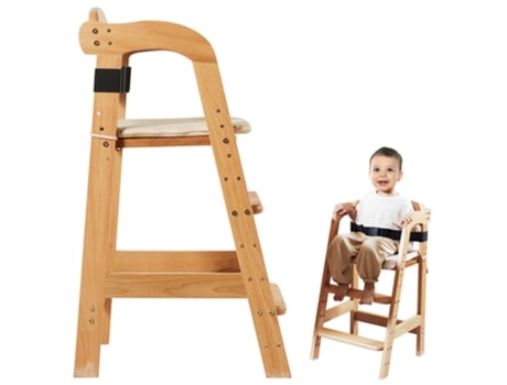 Trona convertible ajustable para bebé Silla infantil de madera con cojín VEVOR