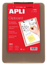 Apli 13781 Clipboard transparente gris a4 funda com pinza plastico