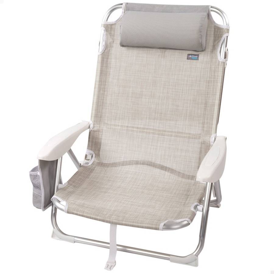 Aktive 62623 Silla plegable 67x67x76 cm de playa reclinable 4 posiciones color beige con asa transpor 67 76