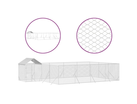 Perrera De Exterior Con Toldo Acero Galvanizado Plata 10X6X2.5M VIDAXL