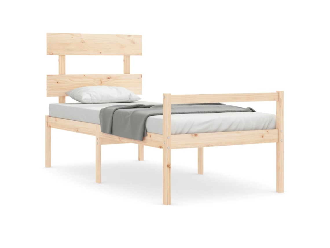 Estructura de cama con cabecero madera maciza 90x200 cm