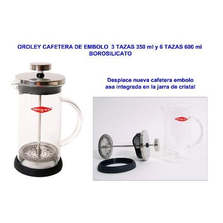 Oroley cafetera de embolo  3 tazas 350ml borosilicato 220010300