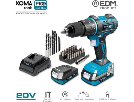 Taladro Destornillador 20v con 2 baterías 2.0ah y cargador koma tools serie