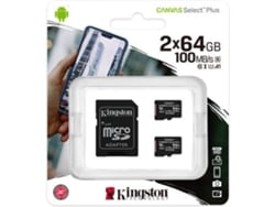 Pack 2 Tarjetas de Memoria KINGSTON 64GB MicroSD Canvas Select Plus 100R A1 C10 + Adaptador