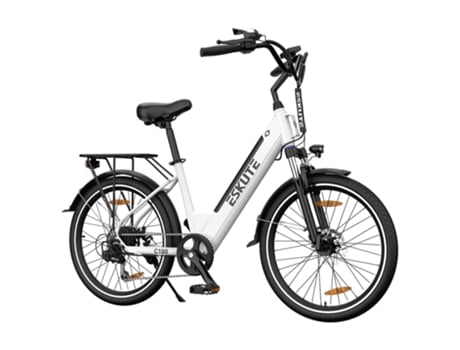 Bicicleta Eléctrica ESKUTE C100 250W 36V 10.4Ah 25km/h 50-60km Frenos de Disco Mecánicos SHIMANO 7 Velocidades Blanco