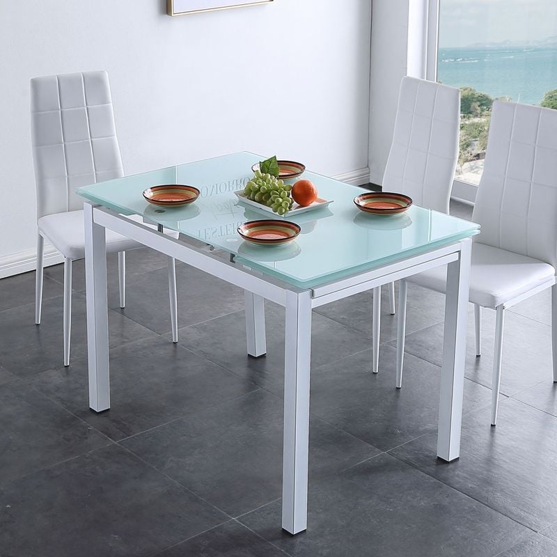 Milan Mesa De cristal extensible para comedor o cocina acabado en ahumado blanco medidas 110170 cm largo 110 110–170cm ancho x 75cm 75 70