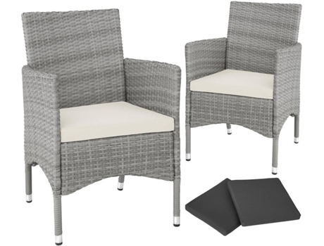 Tectake 800332 Sillas de set asientos para terraza conjunto sillones exterior trenzado y estructura acero 2 4 fundas gris 58x61x54.5