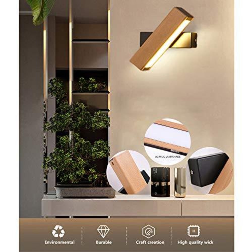 Lámpara de Parede Interna de Madeira Luz Led Rotativa de 360 ÂÂGraus Quarto Sendo Iluminação Interna 4W Branco Quente 21*4cm