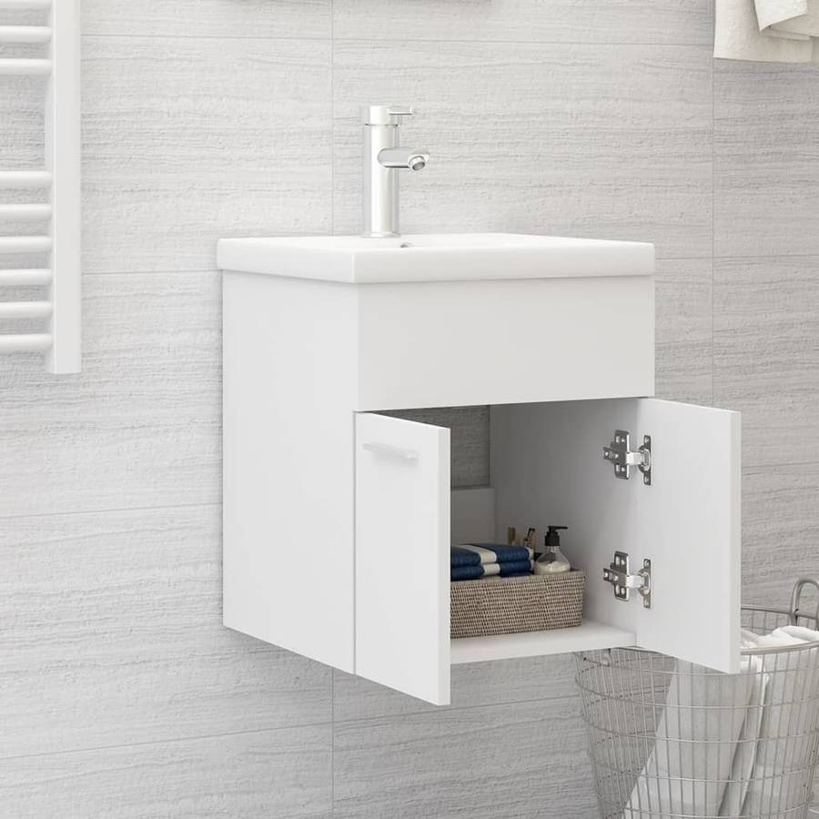 Armario Con Lavabo empotrado vidaxl blanco madera aglomerada 41x38.5x46 cm mueble tocado fregadero aseo cuarto de inodoro ducha bañero mobiliario robusto estable brillante