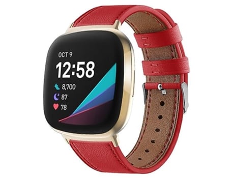 Correa para Fitbit Versa 4 / Sense 2 Correa de reloj de cuero genuino con cola redonda roja VENISYMLIS