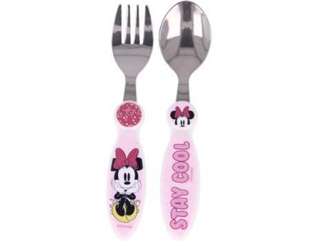 Set De 2 cubiertos infantiles acero inoxidable compuesto tenedor y cuchara minnie stay cool cocina mouse min6598630u