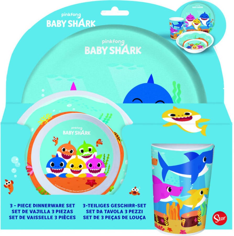 Set Melamina Sin orla 3 pcs plato cuenco y vaso 260 ml de baby shark cocina bsk6386360u