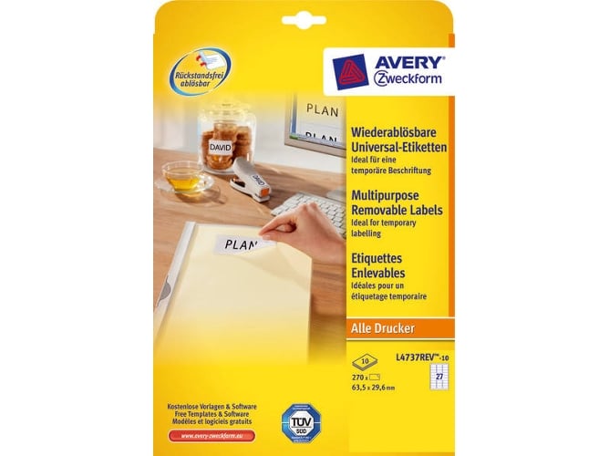 Avery L4737rev10 Etiquetas universales 63.5 x 29.6 mm a4 270 unidades