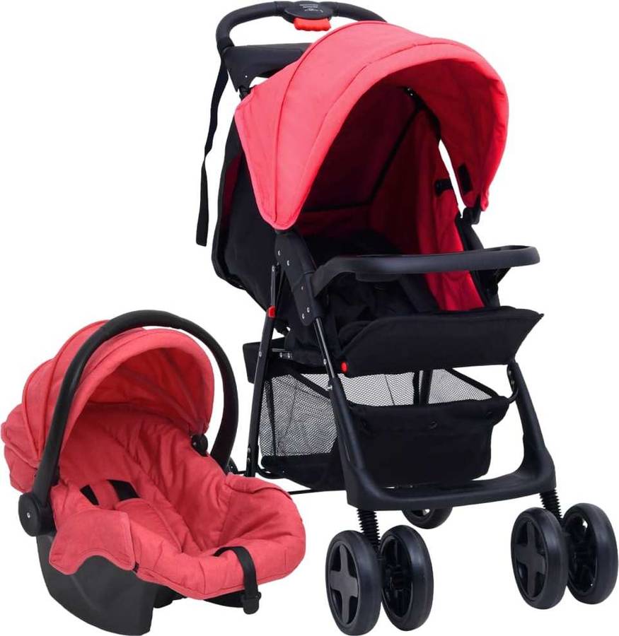 Carrito de Bebé Trio VIDAXL 3 en 1 de Acero Rojo y Negro