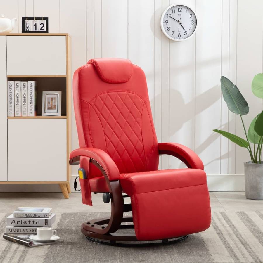 Sillón de Masaje VIDAXL Reclinable Tv Cuero Sintético Rojo