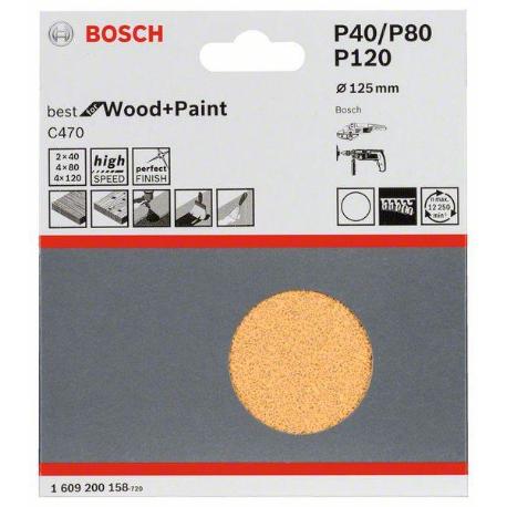 Bosch 1 609 200 158 juego de hojas lijadoras 10 piezas 125 mm 2x40 4x80 4x120 200158 set10 125mm setx10