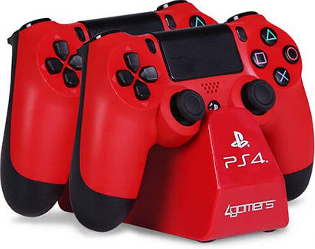 Estación de Carga 4GAMERS Twin Play ' N ' Charge (PS4 - Rojo)