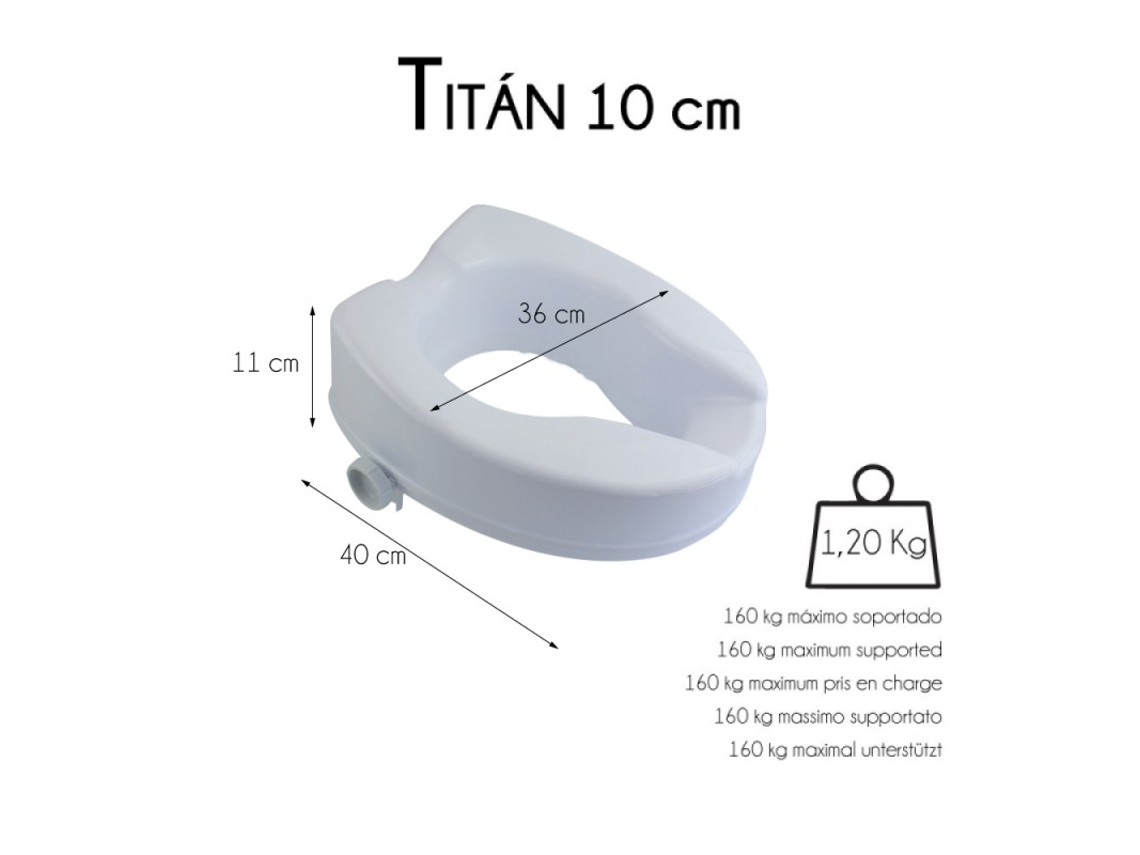 Elevador WC, Con tapa, 10 cm, Blanco, Titán