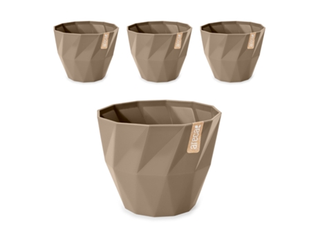 Set de 4 Macetas Redondas Decorativas 17 cm con Textura. Taupe ARECA