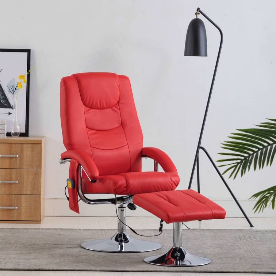 Sillón de Masaje VIDAXL Reclinable con Reposapiés Cuero Sintético Rojo