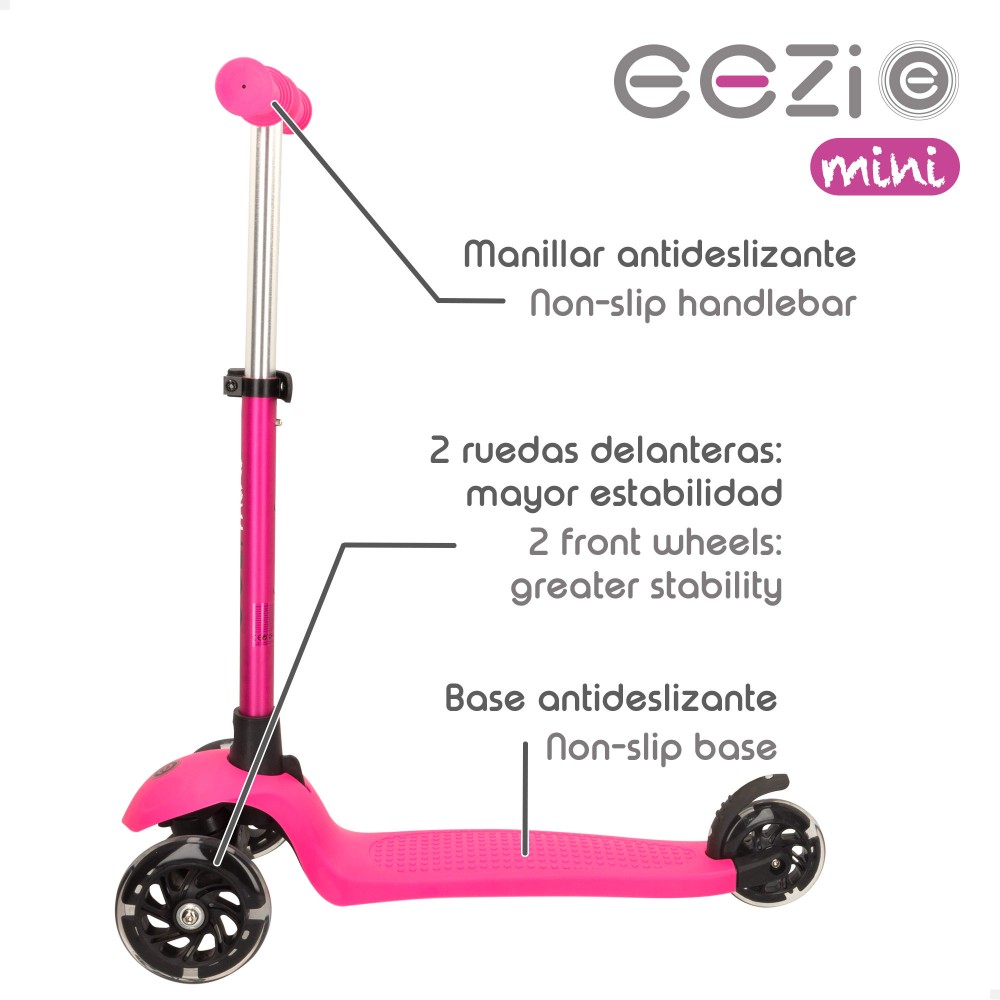 Patinete 3 Ruedas fucsia cluces y manillar desmontable eezi 62.5x26x61 cm rosa scooter con luminosasrosa cb riders 54133 para niños colores mini tamaño 26x61x69.5cm 20kg