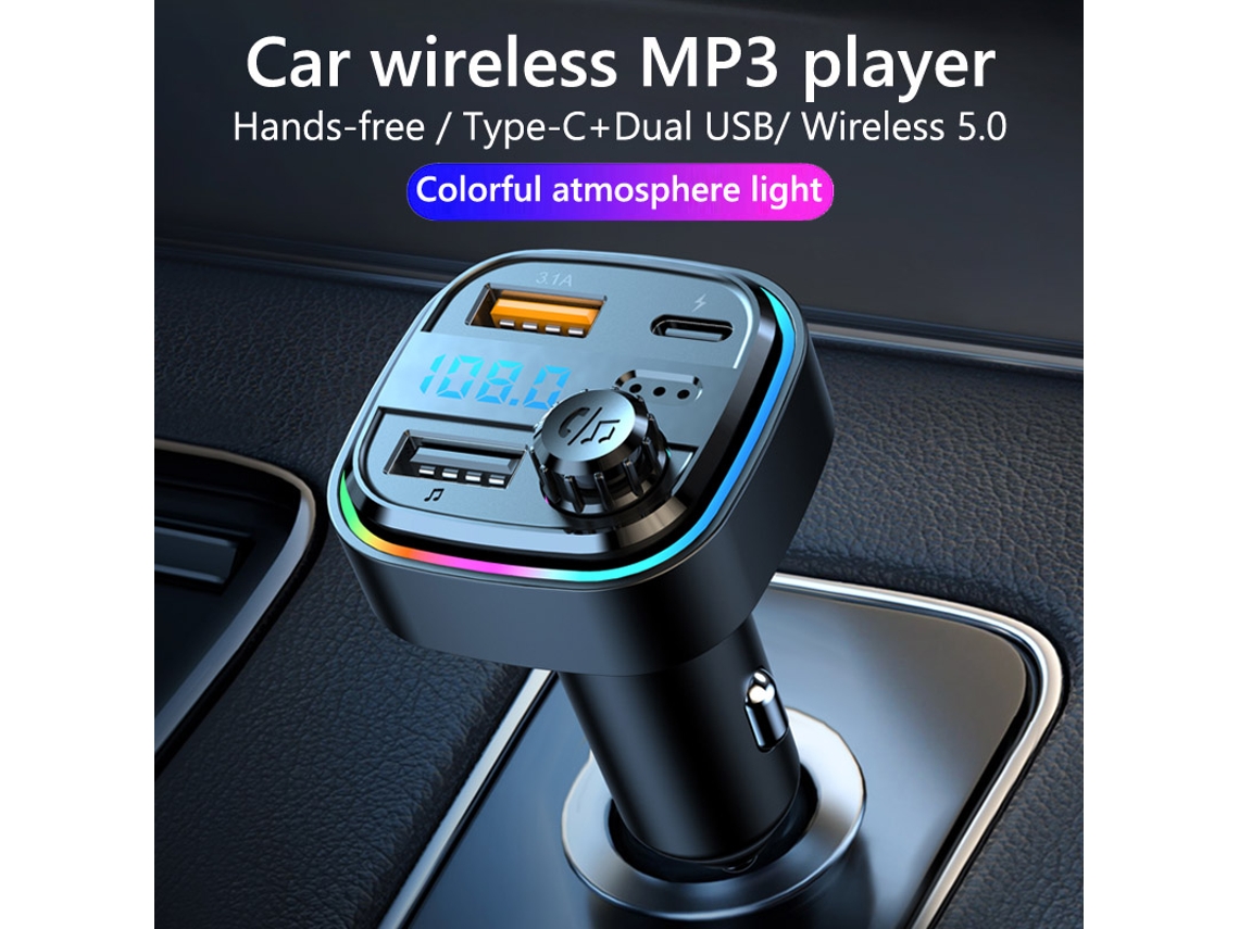 Transmisor FM Bluetooth, reproductor Mp3 y cargador de coche Negro