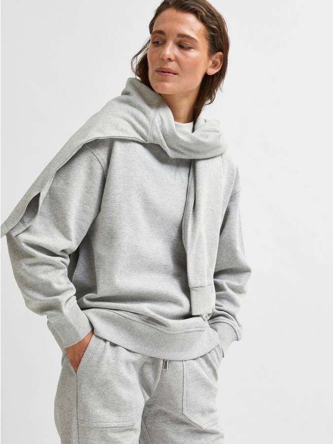 Sudadera Selected Punto mujer gris slfstasie ls sweat noos con capucha para